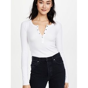 Splendid White Ribbed Long-Sleeve Henley Top